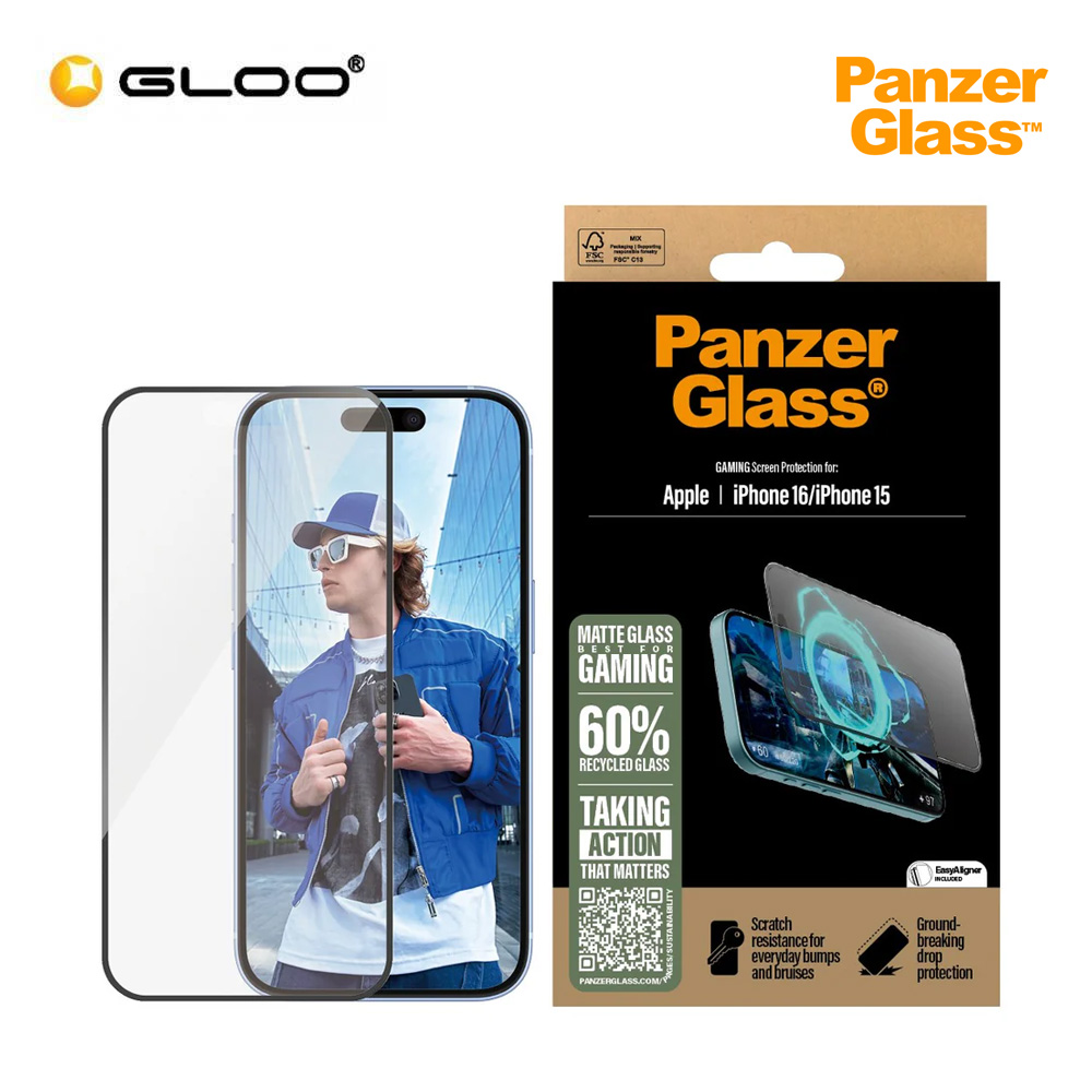 PanzerGlass Ultra-Wide Fit matte Gaming screen protector for iPhone 16