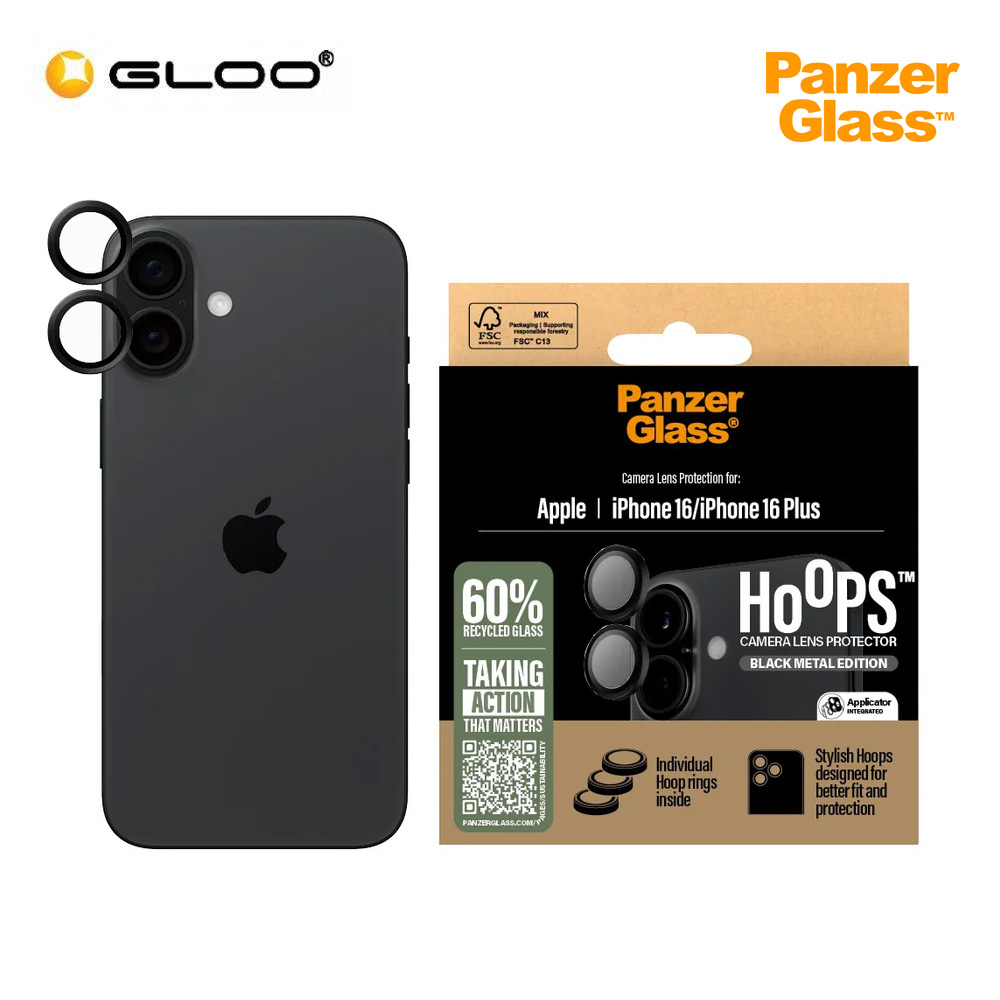 PanzerGlass Camera Lens Protector Hoop Optic Rings for Apple iPhone 16/16 Plus - Black 5715685003004