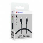 Verbatim 120cm Sync & Charge Type-C Cable (PD60W & 480Mbps) (Type-C to Type-C) (Black) 66667 4895117966679