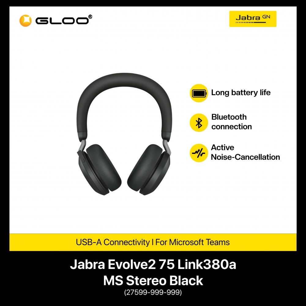 Jabra Evolve2 75, Wireless Headset, Link380A, UC Stereo, Black