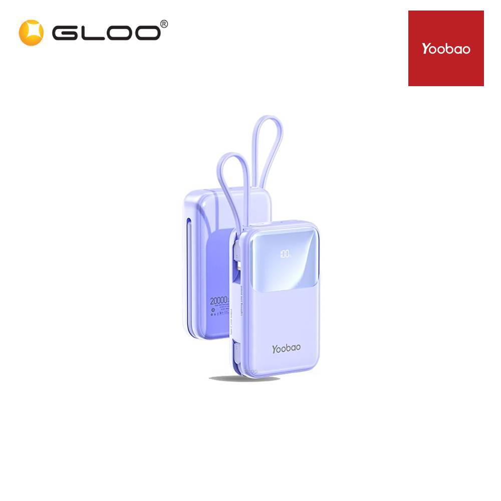 Yoobao Q18 20000mAh 22.5W Quick Charge Powerbank with Build-In Cable (Lightning & Type-C) - Purple 6937135027517