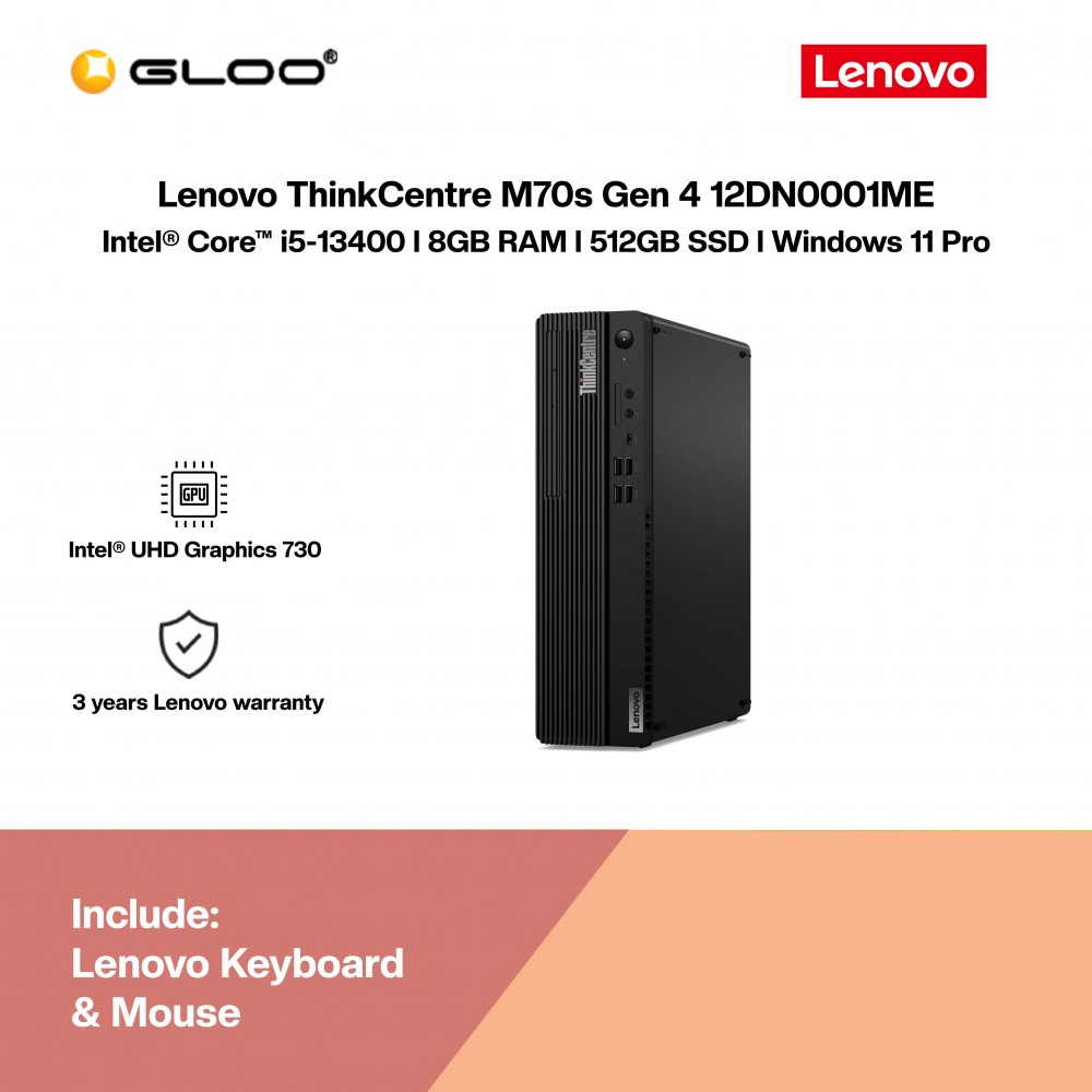 Lenovo ThinkCentre M70s Gen 4 12DN0001ME SFF Desktop PC (i5-13400,8GB,512GB SSD,Intel UHD Graphics 730,W11P,3Y)