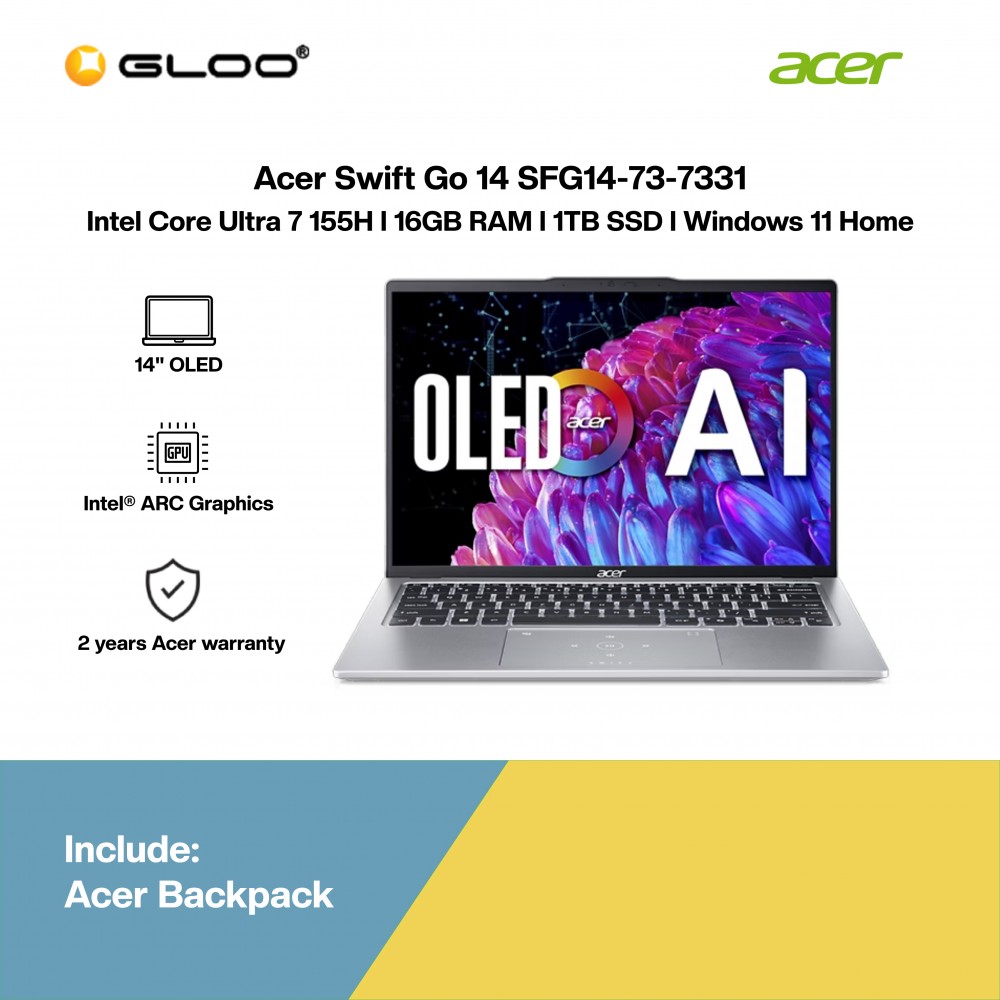 [Pre-order] Acer Swift Go 14 SFG14-73-7331 Laptop (CU7-155H,16GB,1TB SSD,Intel Arc Graphics,H&S,14"WQXGA+ OLED,W11H,Silver,2Y) [ETA:3-5 working days]