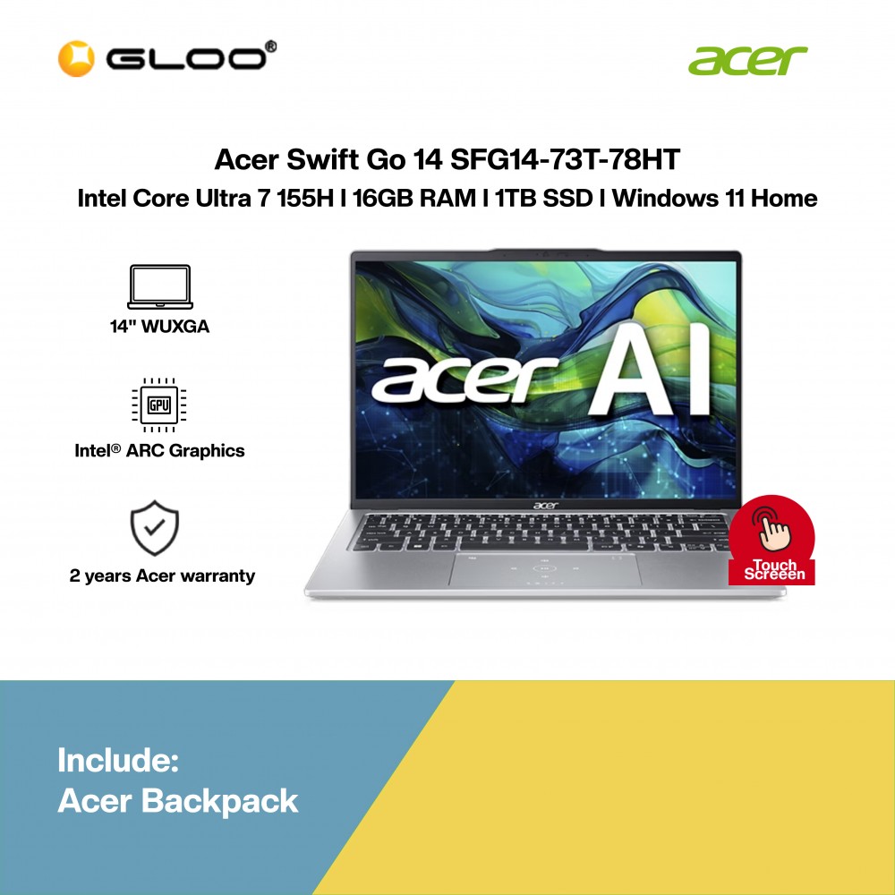 [Pre-order] Acer Swift Go 14 SFG14-73T-78HT Laptop (CU7-155H,16GB,1TB SSD,Intel Arc Graphics,H&S,14"WUXGA-T,W11H,Silver,2Y) [ETA: 3-5 working days]