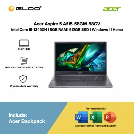 Acer Aspire 5 A515-58GM-58CV Laptop (i5-13420H,8GB,512GB SSD,RTX2050 4GB,H&S,15.6"FHD,W11H,Grey,2Y)