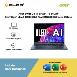 [Pre-order] Acer Swift Go 14 SFG14-73-94XW Laptop (U9-185H,32GB,1TB SSD,Intel Arc Graphics,H&S+M365,14" WQXGA+,W11H,Sil,2Y) [ETA:3-5 working days]