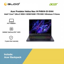 [Pre-order] Acer Predator Helios Neo 14 PHN14-51-9144 Gaming Laptop (U9-185H,32GB,1TB SSD,RTX4070 8GB,14.5"WQXGA+,W11H,Blk,2Y) [ETA:3-5 working days]