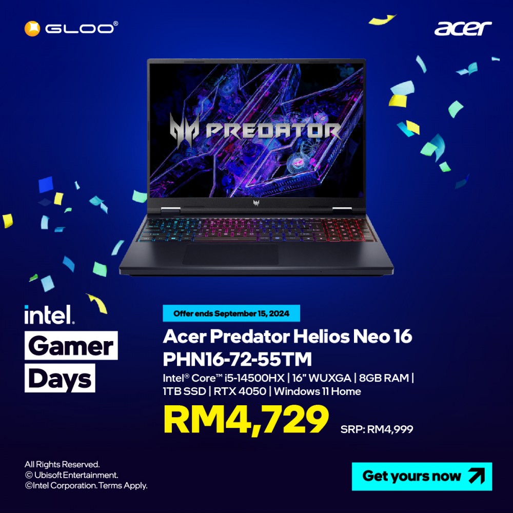 [Pre-order] Acer Predator Helios Neo 16 PHN16-72-55TM Gaming Laptop (i5-14500HX,8GB,1TB SSD,RTX4050 6GB,16”WUXGA,W11H,Blk,2 Yrs) [ETA: 3-5 working days]