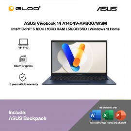 ASUS Vivobook 14 A1404V-APB007WSM Laptop (C5-120U,16GB,512GB SSD,Intel Graphics,H&S+M365,14” FHD,W11H,Blue,2Y)