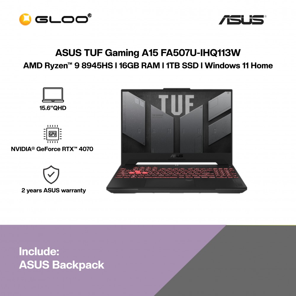 [Pre-order] ASUS TUF Gaming A15 FA507U-IHQ113W Gaming Laptop (NVIDIA® GeForce RTX™ 4070 8GB,R9-8945H,16GB,1TB SSD,15.6"QHD,W11H,Jaeger Gray,2Y) [ETA:3-5 working days]