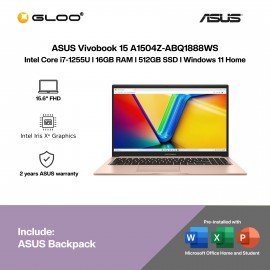 ASUS Vivobook 15 A1504Z-ABQ1888WS Laptop (i7-1255U,16GB,512GB SSD,Intel Iris Xe Graphics,H&S,15.6”FHD,W11H,Terra Cotta,2Y)