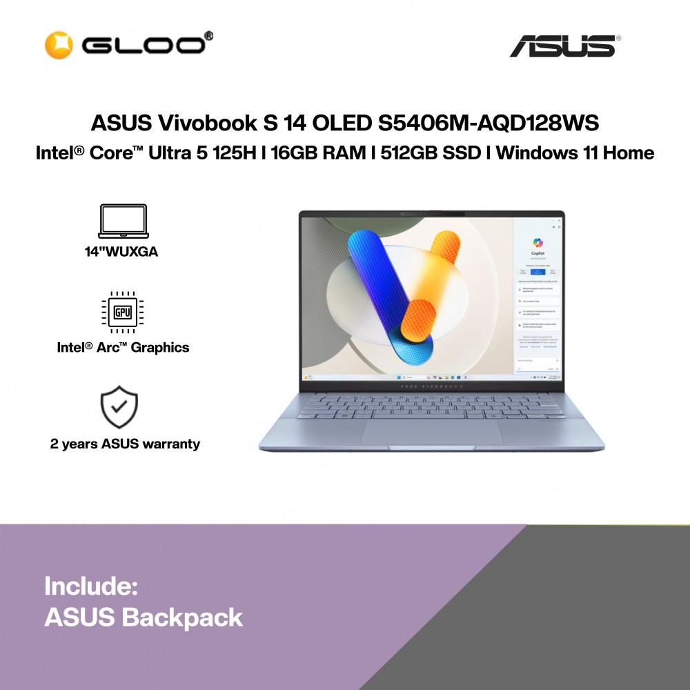 [Pre-order] ASUS Vivobook S 14 OLED S5406M-AQD128WS Laptop (CU-125H,16GB,512GB SSD,Intel Arc Graphics,H&S,14”WUXGA,W11H,Blue,2Y) [ETA:3-5 working days]