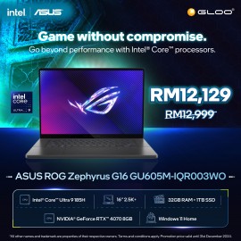 [Pre-order] ASUS ROG Zephyrus G16 GU605M-IQR003WO Gaming Laptop (NVIDIA® GeForce RTX™ RTX4070 8GB,Core Ultra 9-185H,32GB,1TB SSD,16"WQXGA,W11H,Gray,2Y) [ETA:3-5 working days]