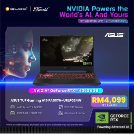 [Pre-order] ASUS TUF Gaming A15 FA507N-URLP024W Laptop (NVIDIA® GeForce RTX™ 4050 6GB,R7-7435HS,16GB,512GB SSD,15.6”FHD,W11H,Gray,2 Yrs)