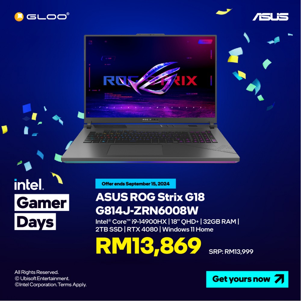 ASUS ROG Strix G18 G814J-ZRN6008W Gaming Laptop (i9-14900HX,32GB,2TB SSD,RTX4080 12GB,18” QHD+,W11H,Gray,2Y) 