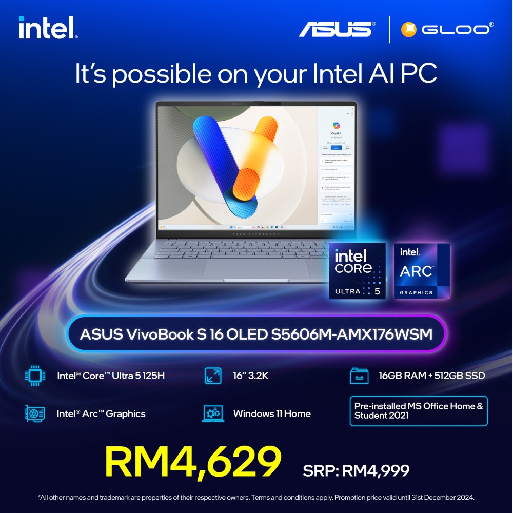 [Pre-order] ASUS Vivobook S 16 OLED S5606M-AMX176WSM Laptop (CU5-125H,16GB,512GB SSD,Intel Arc Graphics,H&S+M365,16”3.2K OLED,W11H,Blue,2Y) [ETA:3-5 working days]