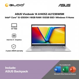 ASUS Vivobook 14 A1405Z-ALY236WSM Laptop (i5-12500H,16GB,512GB SSD,Intel Iris Xe Graphics,H&S+M365,14” WUXGA,W11H,Sil,2Y)