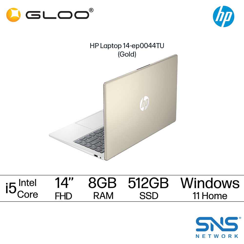 HP Laptop 14-ep0044TU 14'' FHD (i5-1335U, 512GB, 8GB, Intel® Iris® Xᵉ Graphics, W11H) - Gold [FREE] HP Backpack + Preinstalled Microsoft Office Home And Office (Grab/Touch & Go Credit Redemption : 1/5-31/7*)