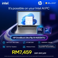 HP OmniBook Ultra Flip 14-fh0034TU (Intel® Core™ Ultra 7 258V | 14" diagonal 2.8K OLED Touch | 32GB RAM | 1TB SSD | Intel® Arc™ Graphics | Windows 11 Home | Preinstalled Microsoft Office Home and Student + Office 365 Basic)