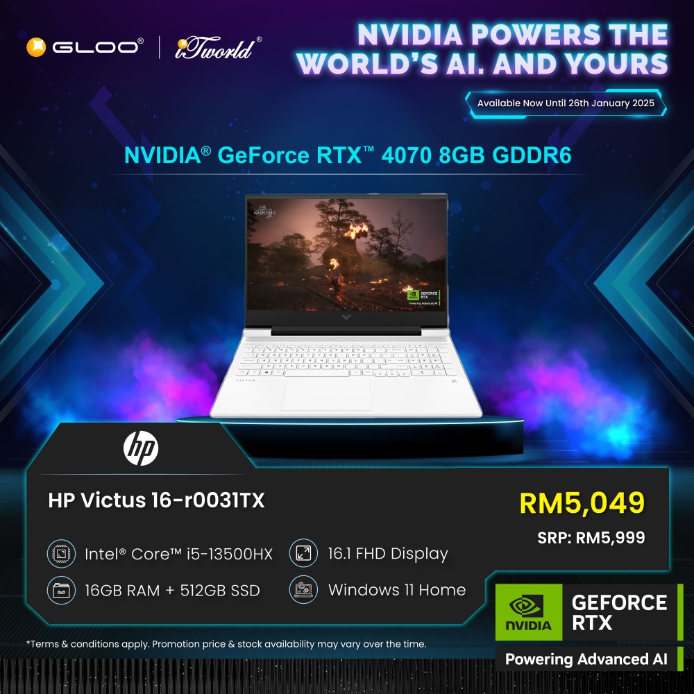 HP Victus Gaming Laptop 16-r0031TX 16.1'' FHD (Intel® Core™ i5-13500HX | 512GB SSD | 16GB | NVIDIA® GeForce RTX™ 4070 8 GB GDDR6 | Windows 11 Home)