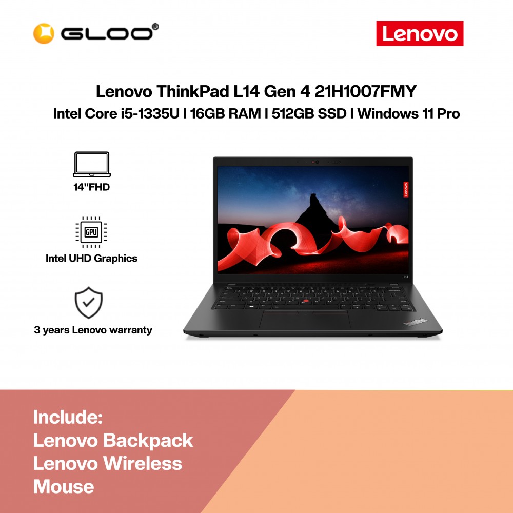 [ETA:Mid July] Lenovo ThinkPad L14 Gen 4 21H1007FMY Laptop (i5-1335U,16GB,512GB SSD,Intel UHD Graphics,14"FHD,W11P,3Y)[Include Lenovo Backpack and Wireless Mouse]