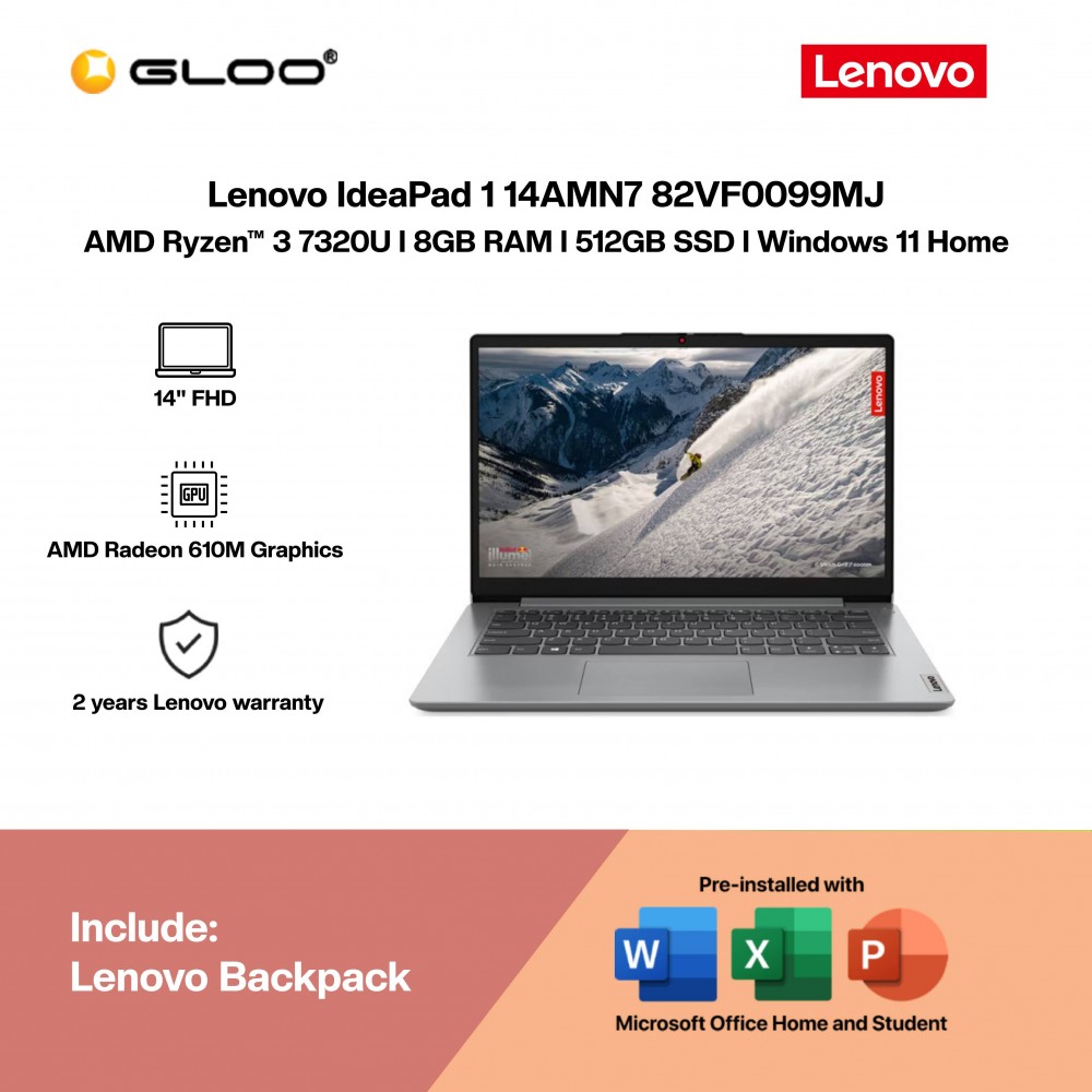 Lenovo IdeaPad 1 14AMN7 82VF0099MJ Laptop (R3-7320U,8GB,512GB SSD,AMD Radeon 610M Graphics,H&S,14"FHD,W11H,Cloud Grey,2Yrs)