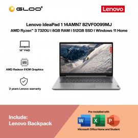 Lenovo IdeaPad 1 14AMN7 82VF0099MJ Laptop (R3-7320U,8GB,512GB SSD,AMD Radeon 610M Graphics,H&S,14"FHD,W11H,Cloud Grey,2Yrs)