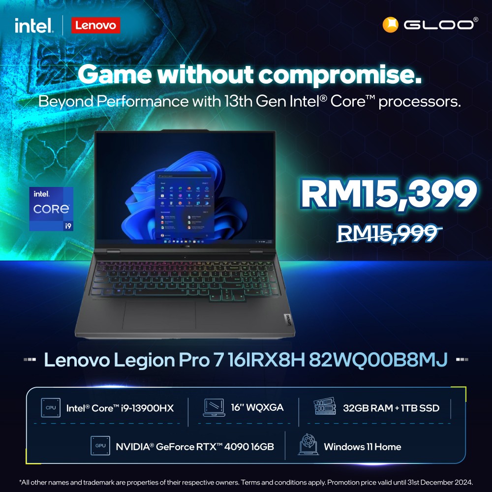 [Pre-order] Lenovo Legion Pro 7 16IRX8H 82WQ00B8MJ Gaming Laptop (i9-13900HX,32GB,1TB SSD,RTX4090 16GB,16"WQXGA,W11H,Gry,2Y) [ETA:3-5 working days]