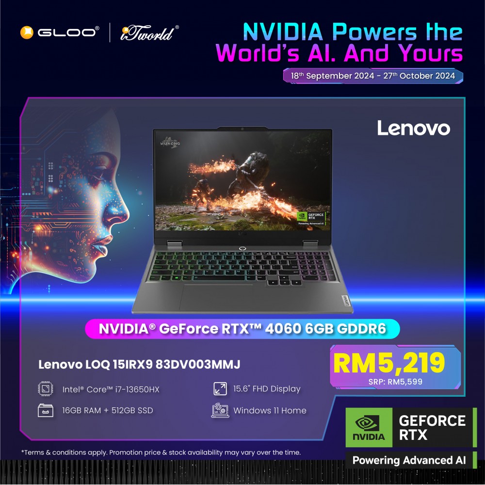 [Pre-order] Lenovo LOQ 15IRX9 83DV003MMJ Gaming Laptop (i7-13650HX,16GB,512GB SSD,RTX4060 8GB,15.6” FHD,W11H,Grey,2Y) [ETA:3-5 working days]