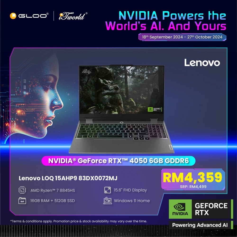 [Pre-order] Lenovo LOQ 15AHP9 83DX0072MJ Gaming Laptop (R7-8845HS,16GB,512GB SSD,RTX4050 6GB,15.6"FHD,W11H,Luna Grey,2Yrs) [ETA: 3-5 working days]