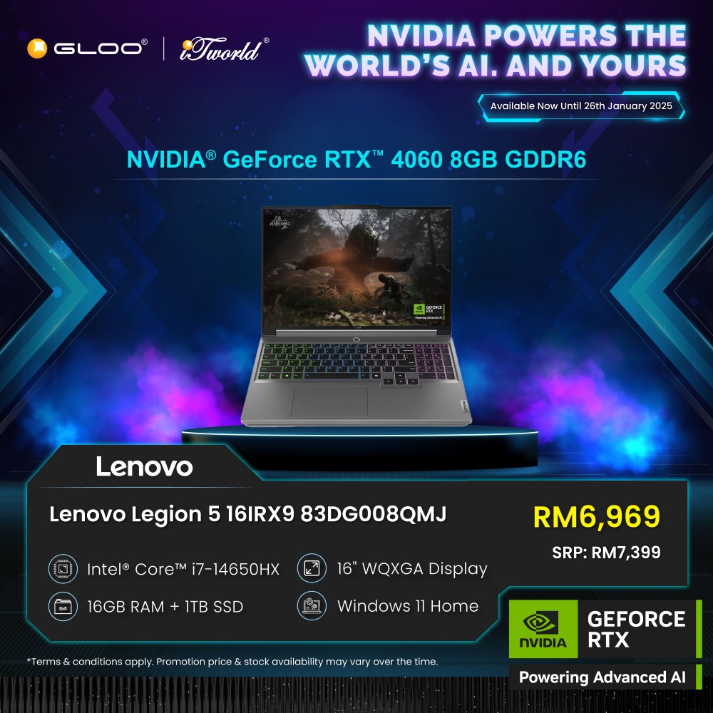 Lenovo Gaming Legion 5 16IRX9 83DG008QMJ (NVIDIA® GeForce RTX™ 4060 8GB,i7-14650HX,16GB,1TB SSD,16" WQXGA,W11H,Grey,2Y) 