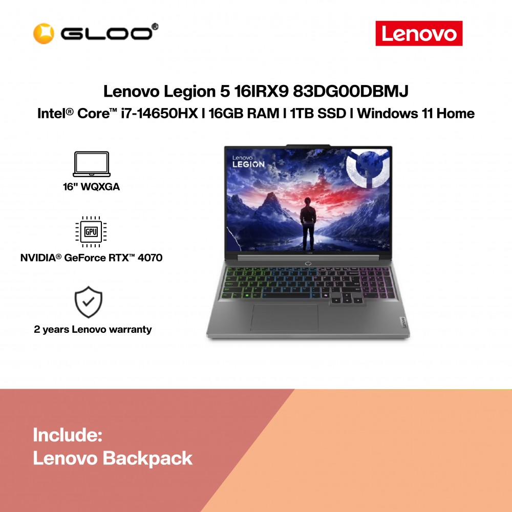 [Pre-order] Lenovo Legion 5 16IRX9 83DG00DBMJ Gaming Laptop (i7-14650HX,16GB,1TB SSD,RTX4070 8GB,16” WQXGA,W11H,Luna Grey,2Y) [ETA:3-5 working days]