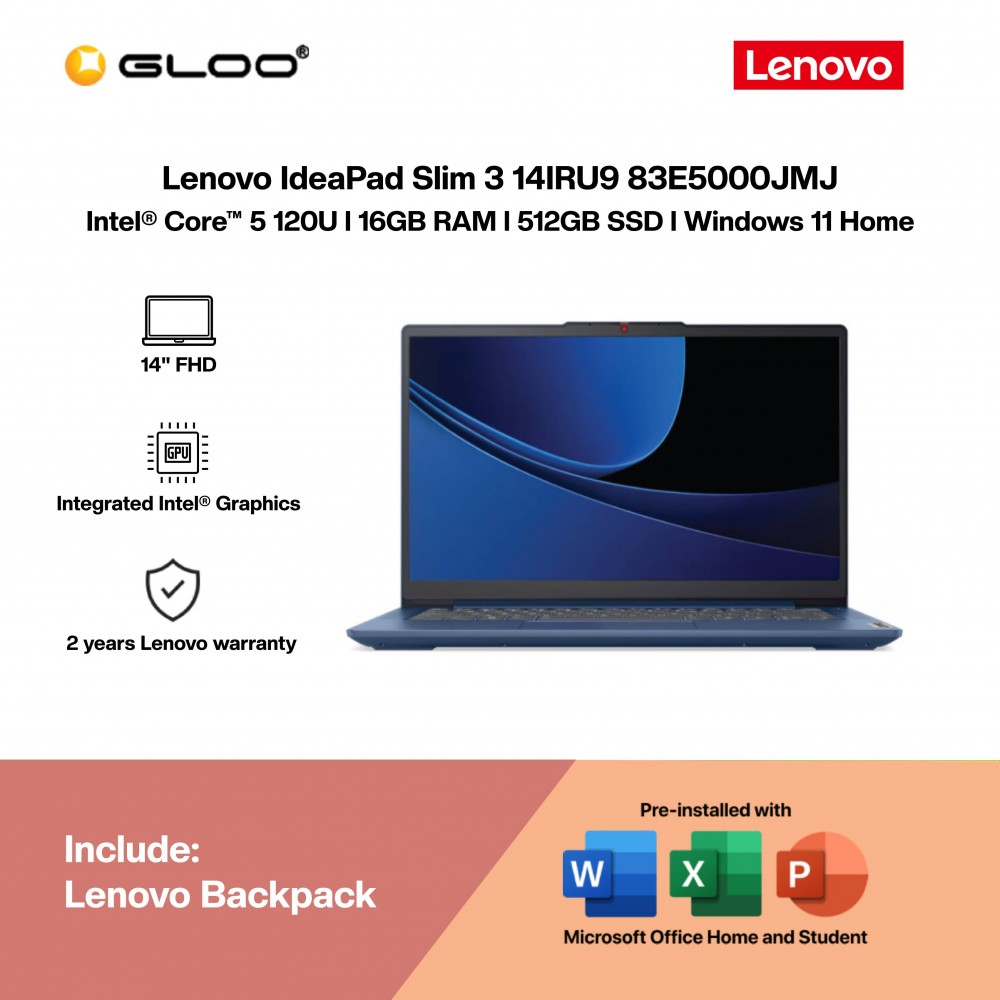 Lenovo IdeaPad Slim 3 14IRU9 83E5000JMJ Laptop (C5-120U,16GB,512GB SSD,Intel Graphics,H&S,14"FHD,W11H,Abyss Blue,2Y)