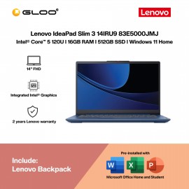 Lenovo IdeaPad Slim 3 14IRU9 83E5000JMJ Laptop (C5-120U,16GB,512GB SSD,Intel Graphics,H&S,14"FHD,W11H,Abyss Blue,2Y)