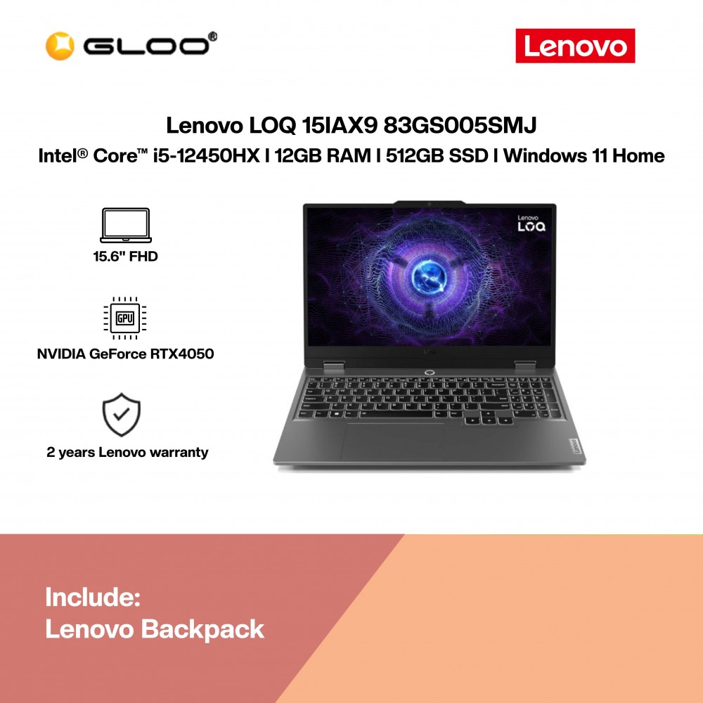 Lenovo LOQ 15IAX9 83GS005SMJ Gaming Laptop (NVIDIA® GeForce RTX™ 4050 6GB,i5-12450HX,12GB,512GB SSD,15.6"FHD,W11H,Luna Grey,2Y)