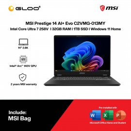 MSI Prestige 14 AI+ Evo C2VMG-013MY AI Laptop (CU7-258V,32GB,1TB SSD,Intel Arc 140V,H&S,14"2.8K OLED,W11H,Stellar Gray,2Y) 