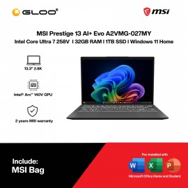 MSI Prestige 13 AI+ Evo A2VMG-027MY AI Laptop (CU7-258V,32GB,1TB SSD,Intel Arc 140V,H&S,13.3"2.8K OLED,W11H,Stellar Gray,2Y) 