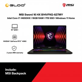 MSI Sword 16 HX B14VFKG-627MY Gaming Laptop (i7-14650HX,16GB,1TB SSD,RTX4060 8GB,16”QHD+,W11H,Gray,2Y)