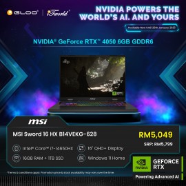 [Pre-order] MSI Sword 16 HX B14VEKG-628MY Gaming Laptop (NVIDIA® GeForce RTX™ 4050 6GB, i7-14650HX,16GB,1TB SSD,16”QHD+,W11H,Gray,2Y) [ETA:3-5 working days]