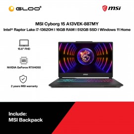 MSI Cyborg 15 A13VEK-887MY Gaming Laptop (NVIDIA® GeForce RTX™ 4050 6GB,i7-13620H,16GB,512GB SSD,15.6"FHD,W11H,Black,2Y)