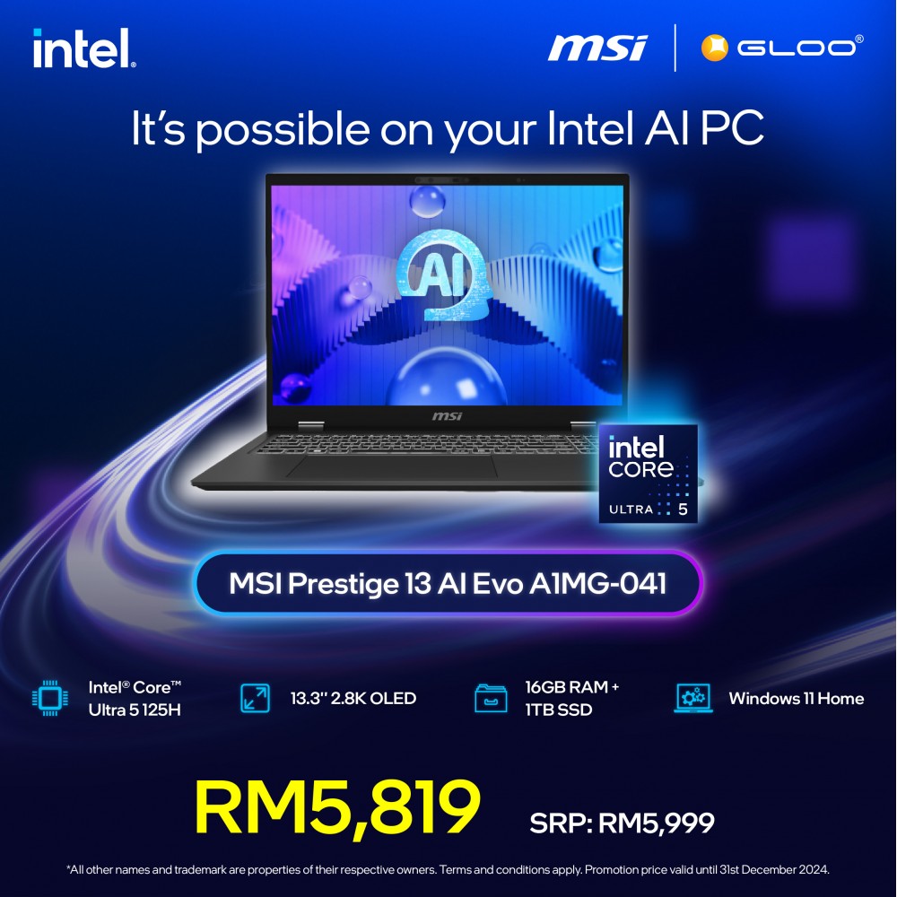 [Pre-order] MSI Prestige 13 AI EVO A1MG-041MY Laptop (Ultra 5 125H,16G,1TB SSD,Intel Arc Graphic,13.3”2.8K,W11H,Gry,2Y) [ETA:3-5 working days]