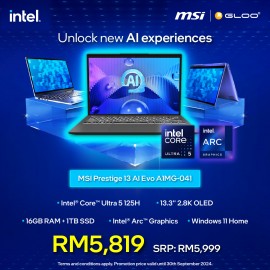 [Pre-order] MSI Prestige 13 AI EVO A1MG-041MY Laptop (Ultra 5 125H,16G,1TB SSD,Intel Arc Graphic,13.3”2.8K,W11H,Gry,2Y) [ETA:3-5 working days]