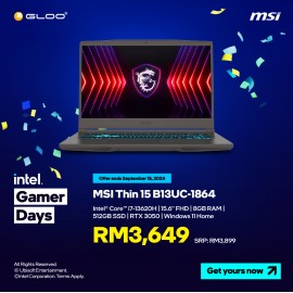 MSI Thin 15 B13UC-1864MY Gaming Laptop (i7-13620H,8GB,512GB SSD,RTX3050 4GB,15.6” FHD,W11H,Grey,2 Yrs)