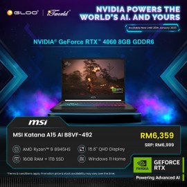 MSI Katana A15 AI B8VF-492MY Gaming Laptop (NVIDIA® GeForce RTX™ 4060 8GB,R9-8945HS,16GB,1TB SSD,15.6"QHD,W11H,Black,2Y)