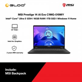 [Pre-order] MSI Prestige 14 AI Evo C1MG-019MY Gaming Laptop (CU5-125H,16GB,1TB SSD,Intel Arc Graphics,14"FHD+,W11H,Stellar Gray,2Y) [ETA:3-5 working days]