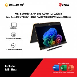 MSI Summit 13 AI+ Evo A2VMTG-022MY AI Laptop (CU7-258V,32GB,1TB SSD,Intel Arc 140V GPU,H&S,13.3"FHD+ Touch,W11H,Black,2Y) 