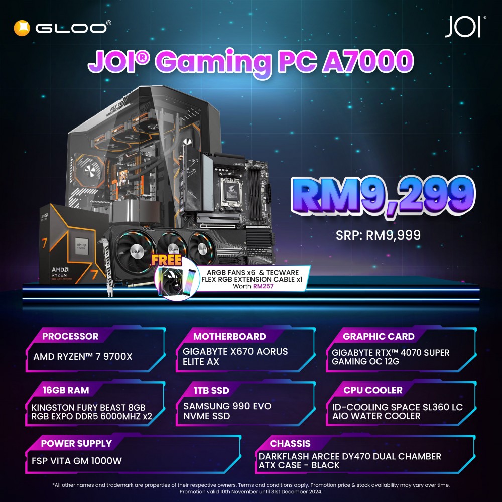 JOI GAMING PC (R7-9700X/32GB RAM/1TB SSD/RTX 4070/DOS)