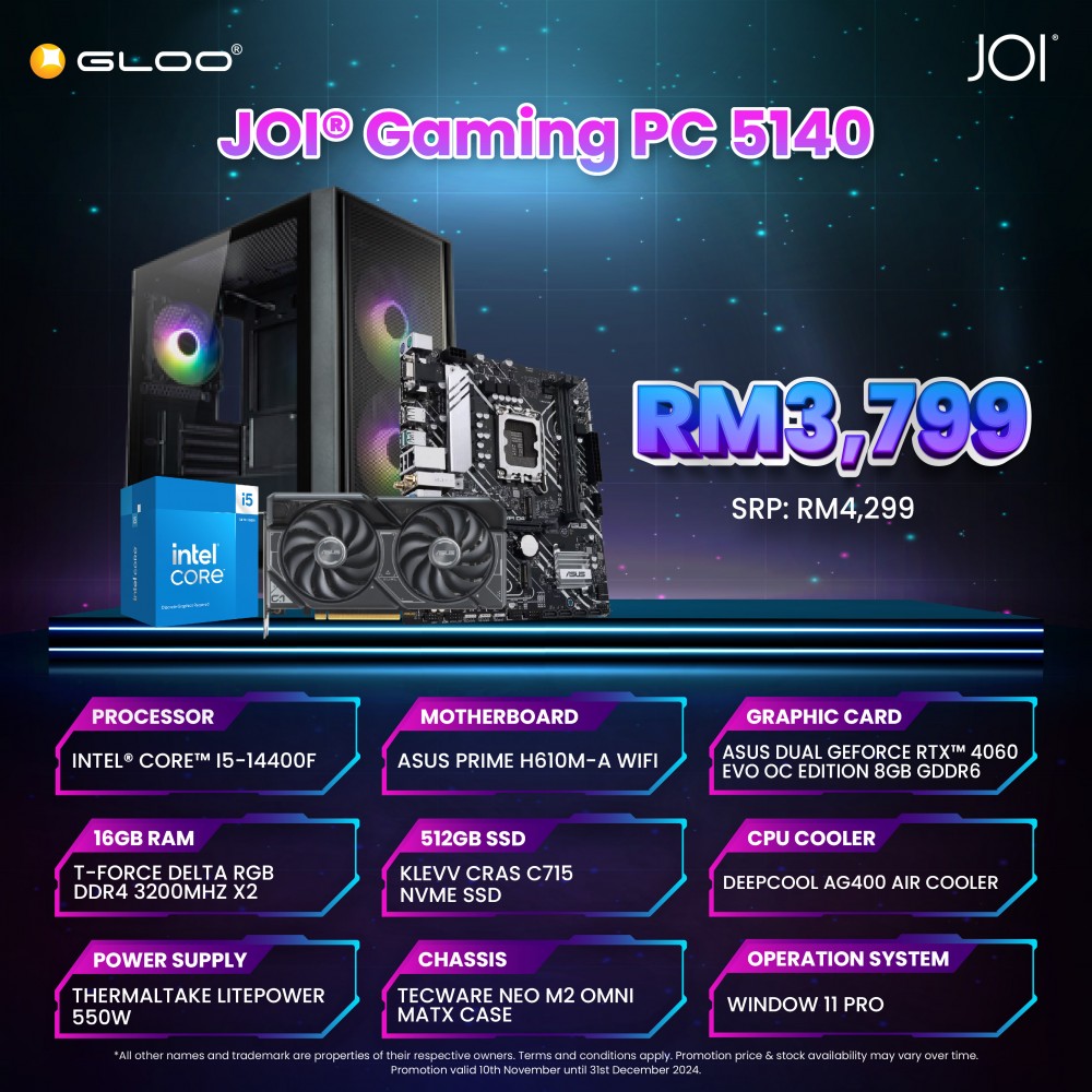 JOI GAMING PC (i5-14400F/16GB RAM/512GB SSD/GEForce RTX 4060/W11P)