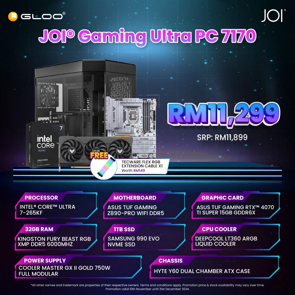 JOI GAMING PC (Intel Ultra 7-265K/32GB RAM/1TB SSD/GEForce RTX 4070 Ti/DOS)