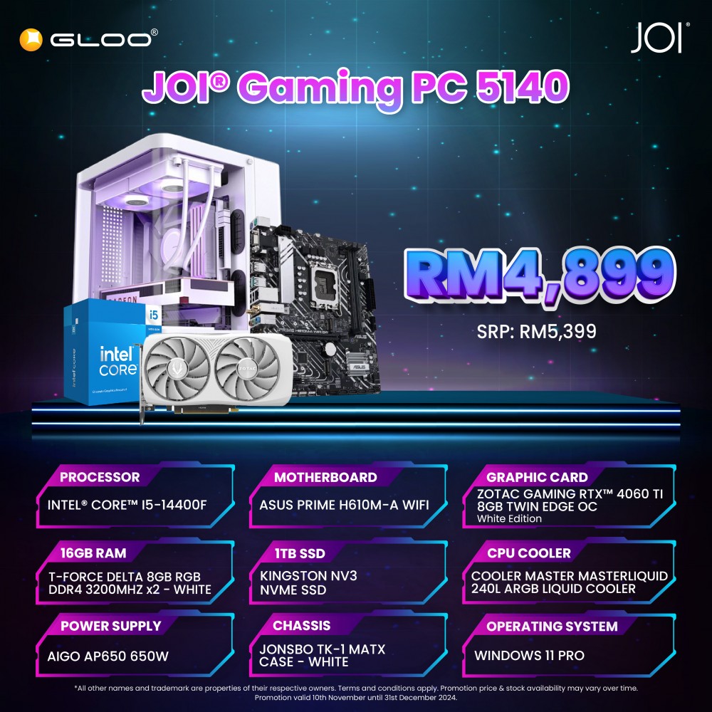 JOI GAMING PC (i5-14400F/16GB RAM/1TB SSD/RTX 4060 Ti/W11P)